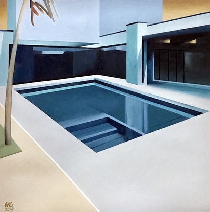 (CreativeWork) Urban pool by Geoff Coleman. Acrylic. Shop online at Bluethumb.