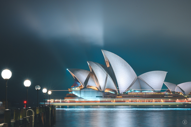 (CreativeWork) Sydney Opera House on a Foggy Night by Hamza Rafi. Reproduction Print. Shop online at Bluethumb.