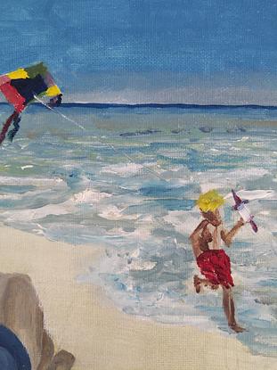 (CreativeWork) Relaxing on beach by Rucha Harshe. Oil. Shop online at Bluethumb.