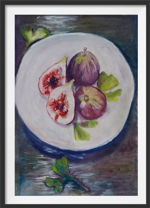 (CreativeWork) Figs on Plate by Kate Lionis. Oil. Shop online at Bluethumb.