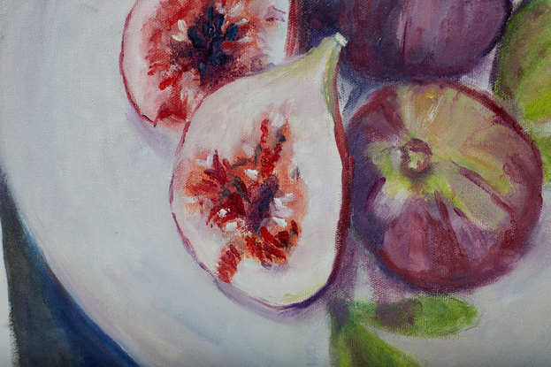 (CreativeWork) Figs on Plate by Kate Lionis. Oil. Shop online at Bluethumb.