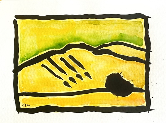 (CreativeWork) Sahara (Green and Gold) by Leon Fernandes. Watercolour. Shop online at Bluethumb.