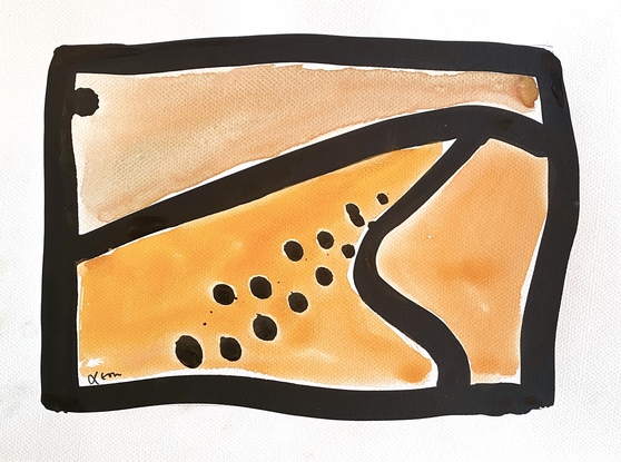 (CreativeWork) Sahara (Camel Tracks) by Leon Fernandes. Watercolour. Shop online at Bluethumb.