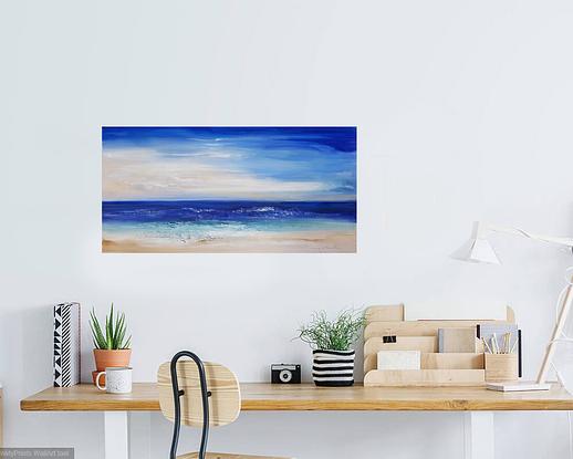 An oil painting of a sky and beach