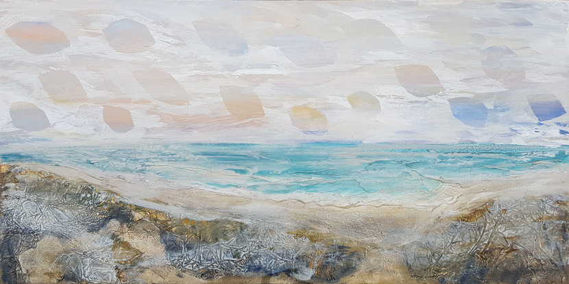 (CreativeWork) Beach Walk - Diptych by Laurie Franklin. Oil. Shop online at Bluethumb.