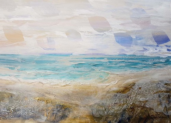 (CreativeWork) Beach Walk - Diptych by Laurie Franklin. Oil. Shop online at Bluethumb.