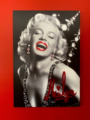 (CreativeWork) Marylin Monroe Canvas Sequin Art by Mika Nishi. Mixed Media. Shop online at Bluethumb.