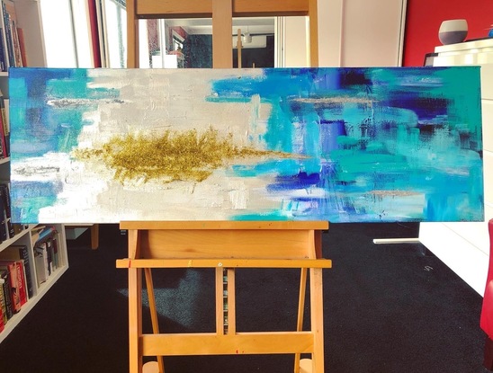 (CreativeWork) Ocean Themed Abstract Painting by Mika Nishi. Mixed Media. Shop online at Bluethumb.