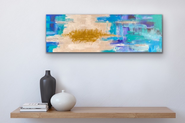 (CreativeWork) Ocean Themed Abstract Painting by Mika Nishi. Mixed Media. Shop online at Bluethumb.