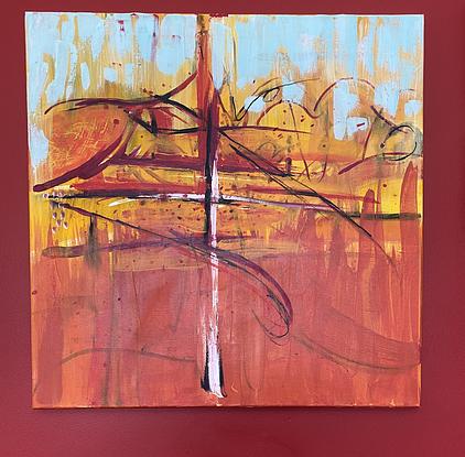 (CreativeWork) Autumn themed abstract painting by Mika Nishi. Mixed Media. Shop online at Bluethumb.