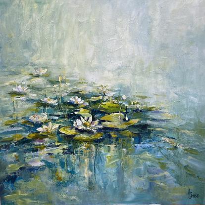 (CreativeWork) Water lilies  by Ivana Pinaffo. Acrylic. Shop online at Bluethumb.