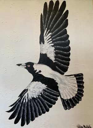 (CreativeWork) Mr Magpie by WILLIAM MALCOLM. Acrylic. Shop online at Bluethumb.