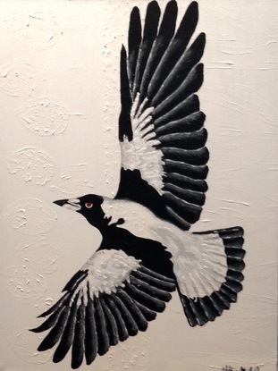 (CreativeWork) Mr Magpie by WILLIAM MALCOLM. Acrylic. Shop online at Bluethumb.