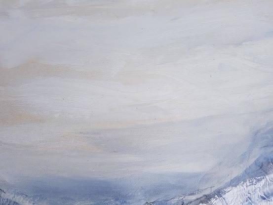 An abstract artwork painted in shades of blue, grey and silver depicting the Victorian Alps.