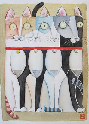 (CreativeWork) CAT TRAIN by Iko Maddox. Watercolour. Shop online at Bluethumb.