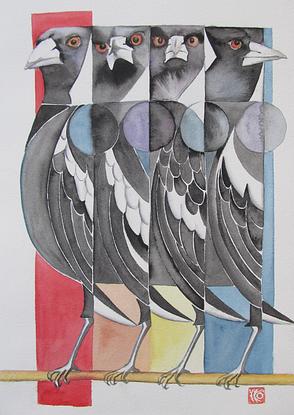 (CreativeWork) MAGPIE  TRAIN by Iko Maddox. Watercolour. Shop online at Bluethumb.