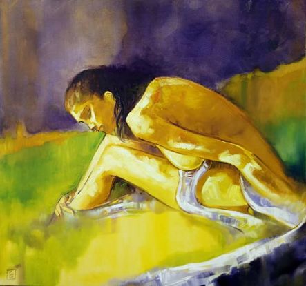 (CreativeWork) Nude 1 in Pond (Acrylic & Oil) by CAP Williams. Mixed Media. Shop online at Bluethumb.