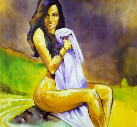 (CreativeWork) Nude 2 in Pond (Acrylic & Oil) by CAP Williams. Mixed Media. Shop online at Bluethumb.