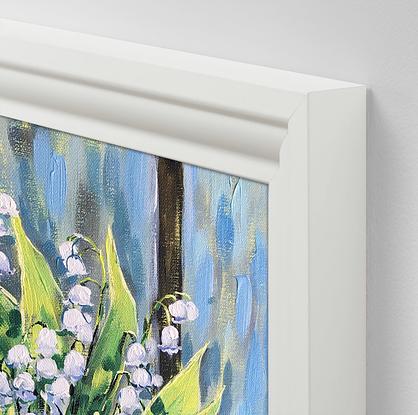 Lily of the valley, May-lily flowers original acrylic painting by Irina Redine. Framed and ready to hang artwork originals 