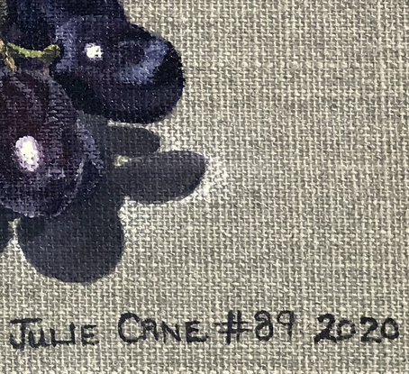 Black grapes on raw linen