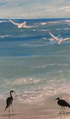 (CreativeWork) Birds at the Beach by suzanne cooper. Acrylic. Shop online at Bluethumb.