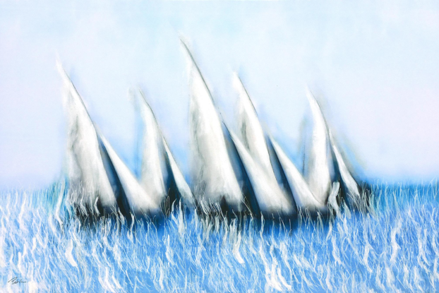 yachts racing on blue ocean