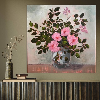 (CreativeWork) First Roses by Suzie Martell. Acrylic. Shop online at Bluethumb.