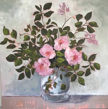 (CreativeWork) First Roses by Suzie Martell. Acrylic. Shop online at Bluethumb.