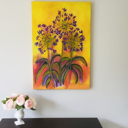 (CreativeWork) Bright Agapanthus  by Antoinette Andersen. Mixed Media. Shop online at Bluethumb.