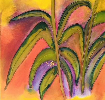 (CreativeWork) Bright Agapanthus  by Antoinette Andersen. Mixed Media. Shop online at Bluethumb.