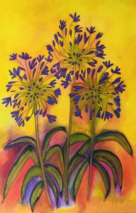 (CreativeWork) Bright Agapanthus  by Antoinette Andersen. Mixed Media. Shop online at Bluethumb.