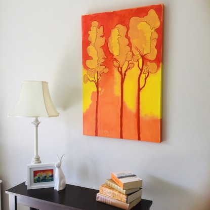 (CreativeWork) Golden Trees by Antoinette Andersen. Mixed Media. Shop online at Bluethumb.