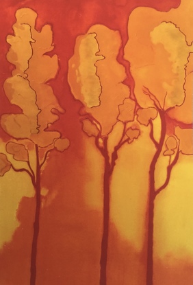 (CreativeWork) Golden Trees by Antoinette Andersen. Mixed Media. Shop online at Bluethumb.