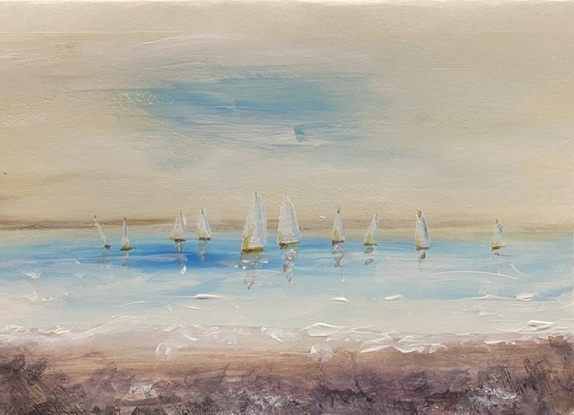 (CreativeWork) Racing Sails by suzanne cooper. Acrylic. Shop online at Bluethumb.