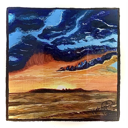 (CreativeWork) Sunset Blues by Katina Prior. Oil. Shop online at Bluethumb.