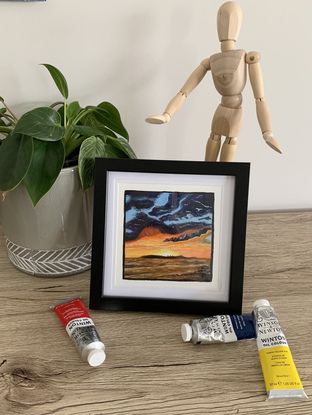 (CreativeWork) Sunset Blues by Katina Prior. Oil. Shop online at Bluethumb.