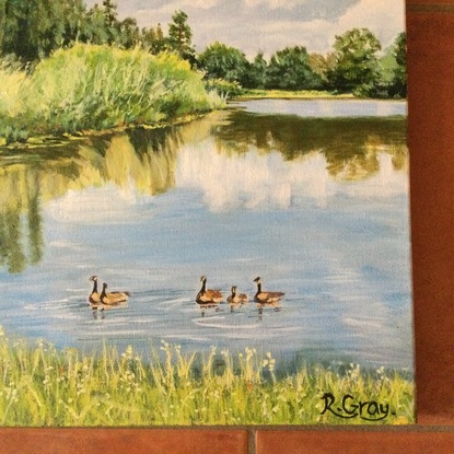 (CreativeWork) River Reflections by Robyn Gray. Acrylic. Shop online at Bluethumb.