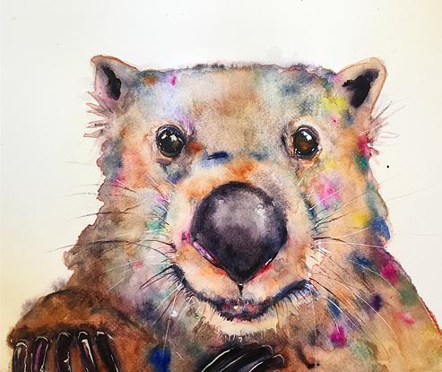 (CreativeWork) Happy Wombat by Koko Loco. Watercolour. Shop online at Bluethumb.