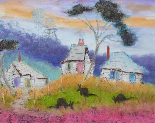 Australian landscape painted in a whimsical style