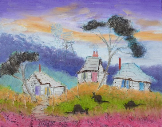 Australian landscape painted in a whimsical style