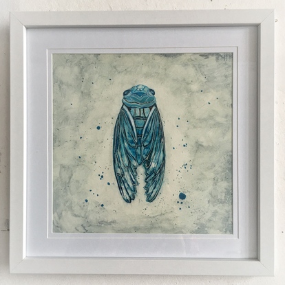 (CreativeWork) Blue Moon Cicada  by april white. Acrylic. Shop online at Bluethumb.