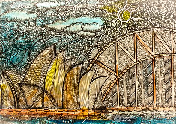 (CreativeWork) Bridge that connects dreams and the sky by Anjali Gopalakrishnan(the colourful labyrinth). Reproduction Print. Shop online at Bluethumb.