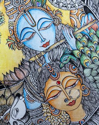 (CreativeWork) RadhaKrishna by Anjali Gopalakrishnan(the colourful labyrinth). Reproduction Print. Shop online at Bluethumb.