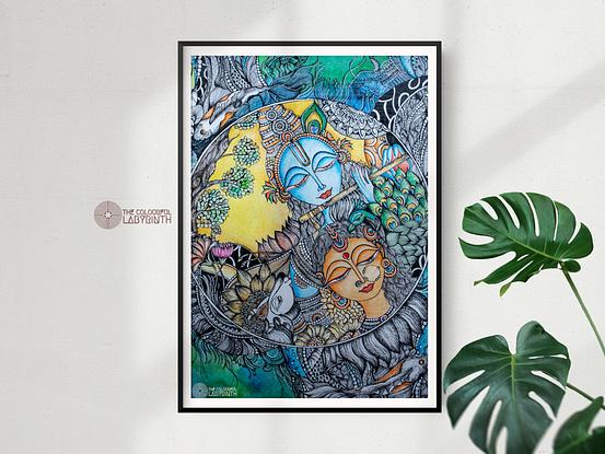 (CreativeWork) RadhaKrishna by Anjali Gopalakrishnan(the colourful labyrinth). Reproduction Print. Shop online at Bluethumb.