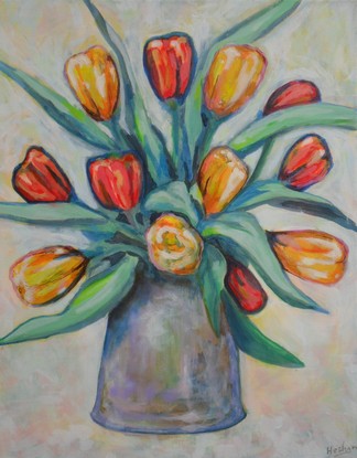 (CreativeWork) Joyful Tulips by Hesh Fernando. Acrylic. Shop online at Bluethumb.