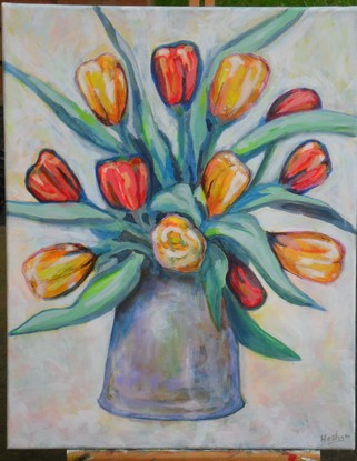 (CreativeWork) Joyful Tulips by Hesh Fernando. Acrylic. Shop online at Bluethumb.