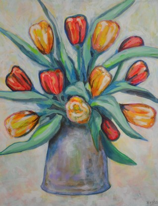 (CreativeWork) Joyful Tulips by Hesh Fernando. Acrylic. Shop online at Bluethumb.