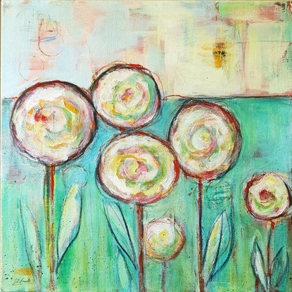 (CreativeWork) Bright Floral Wall Art - Pink Poppies  by Julie Smith. Acrylic. Shop online at Bluethumb.