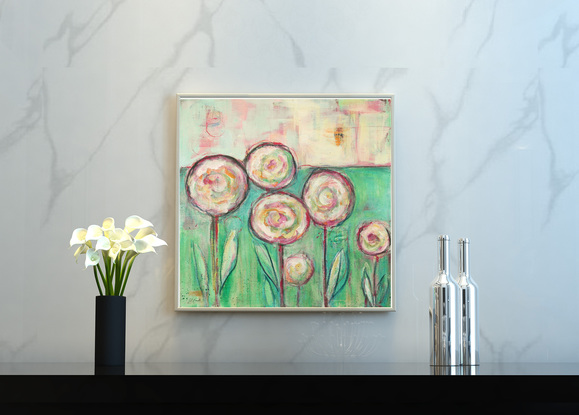 (CreativeWork) Bright Floral Wall Art - Pink Poppies  by Julie Smith. Acrylic. Shop online at Bluethumb.