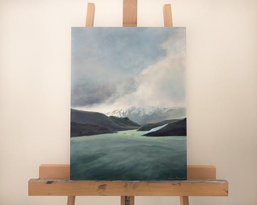 (CreativeWork) The Misty Mountains by Laura Phillips. Oil. Shop online at Bluethumb.